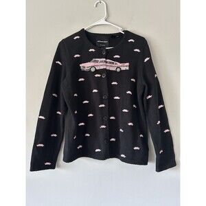 Vintage Michael Simon Pink Cadillac Car Cardigan Sweater Size Medium Cute Retro